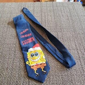Nickelodeon Spongebob Squarepants Christmas Tie Navy Blue Santa Novelty RN 82457
